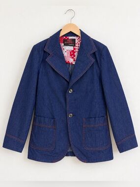 Vintage 70s Jean Blazers by Campus Denim Blazer Jacket Made USA Red Stitching S